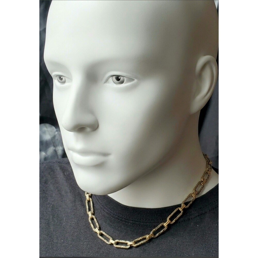 Antiqued Gold tone Floral Paperclip Link Chain 17 in Necklace Adjustable Boho